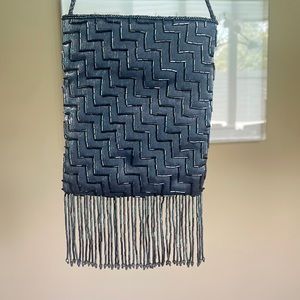 SASHA NEW YORK | NWOT Silver/Gray Beaded Fringe Evening Bag w/ Strap